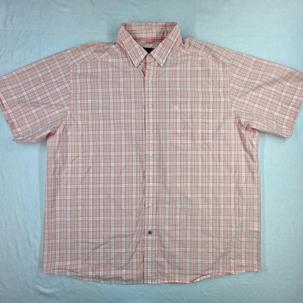 Ariat Pro Series Short Sleeve Button Down Plaid Shirt XXL Pink